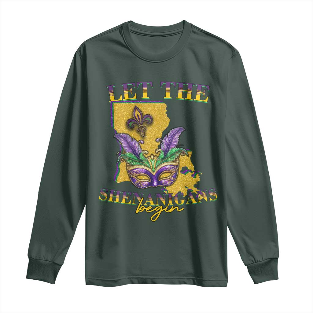 Funny Mardi Gras Let The Shenanigans Begin Long Sleeve Shirt Louisiana Map