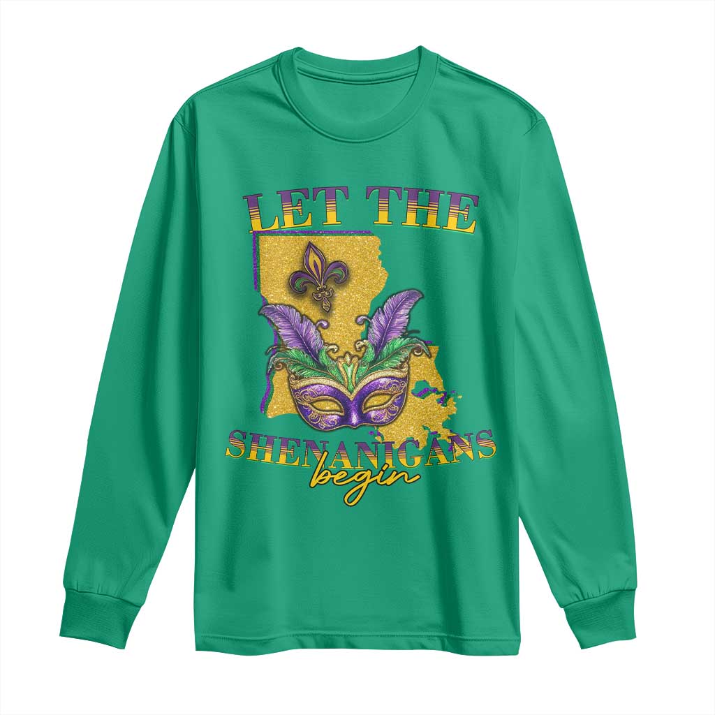 Funny Mardi Gras Let The Shenanigans Begin Long Sleeve Shirt Louisiana Map
