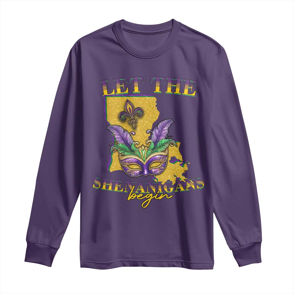 Funny Mardi Gras Let The Shenanigans Begin Long Sleeve Shirt Louisiana Map