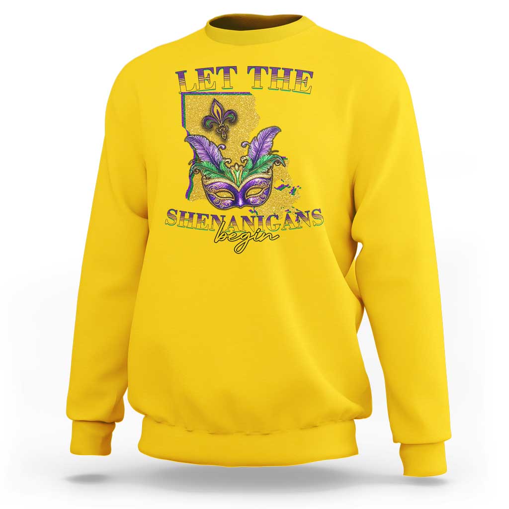 Funny Mardi Gras Let The Shenanigans Begin Sweatshirt Louisiana Map