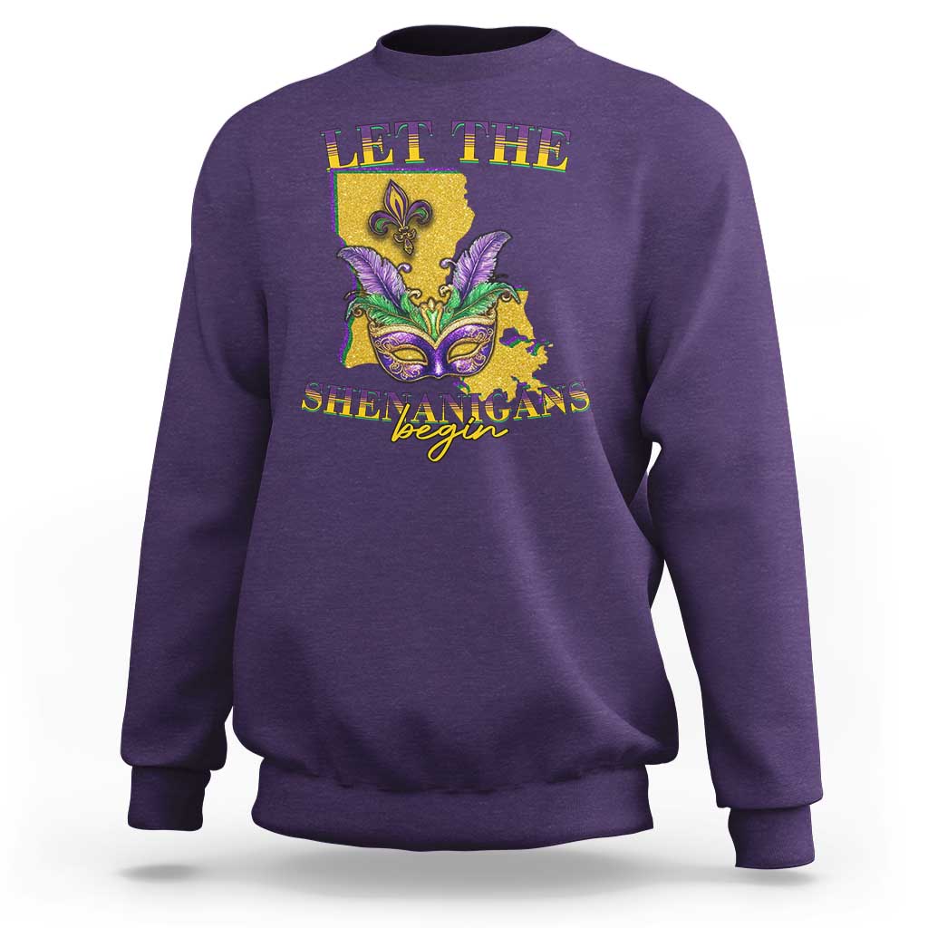 Funny Mardi Gras Let The Shenanigans Begin Sweatshirt Louisiana Map