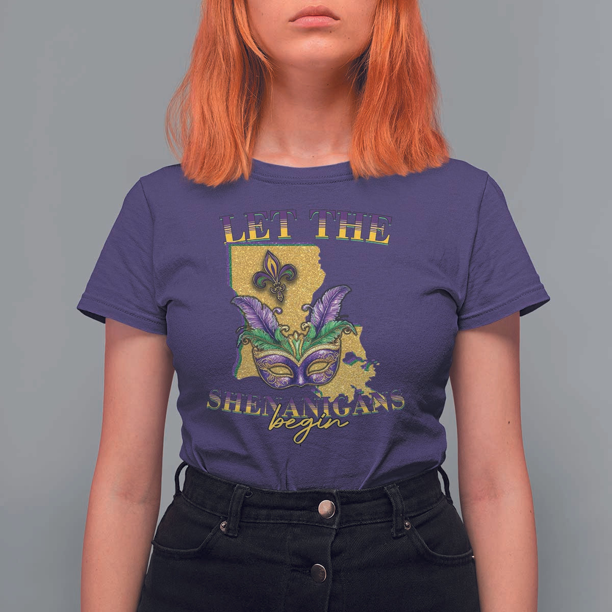 Funny Mardi Gras Let The Shenanigans Begin T Shirt For Women Louisiana Map