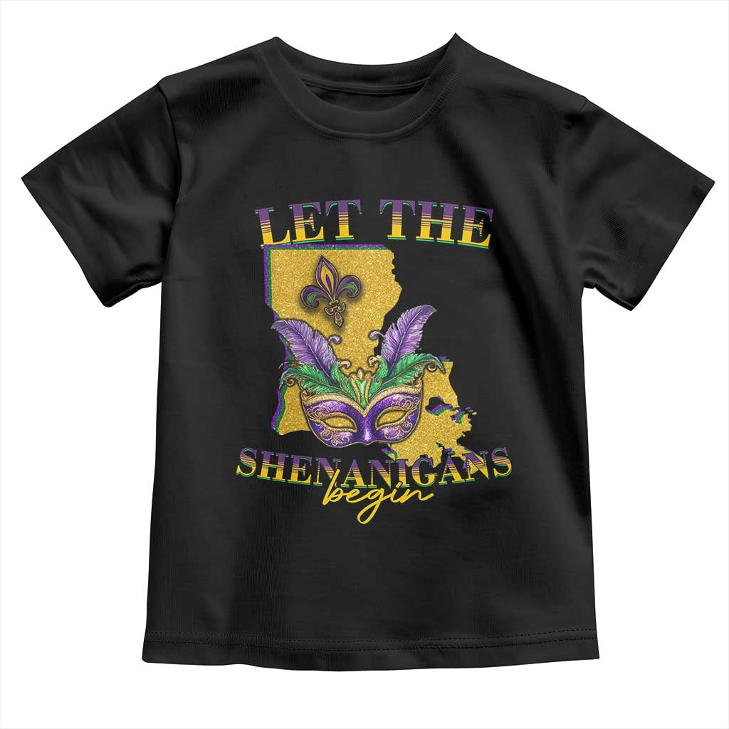 Funny Mardi Gras Let The Shenanigans Begin Toddler T Shirt Louisiana Map