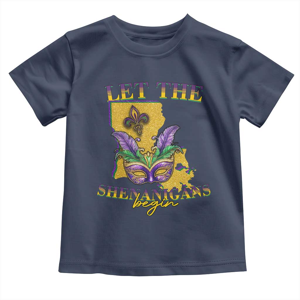 Funny Mardi Gras Let The Shenanigans Begin Toddler T Shirt Louisiana Map