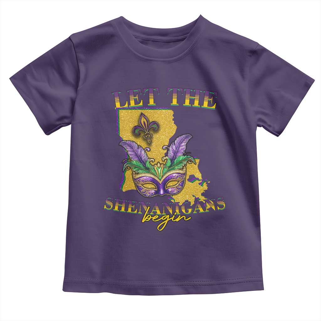 Funny Mardi Gras Let The Shenanigans Begin Toddler T Shirt Louisiana Map
