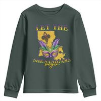Funny Mardi Gras Let The Shenanigans Begin Youth Sweatshirt Louisiana Map
