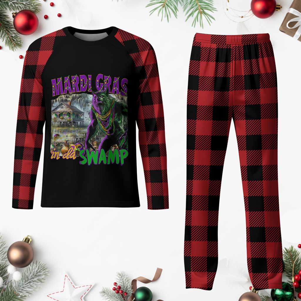Funny Mardi Gras Rougarou Plaid Pajama Set Mardi Gras In Da Swamp Cryptids Of Louisiana