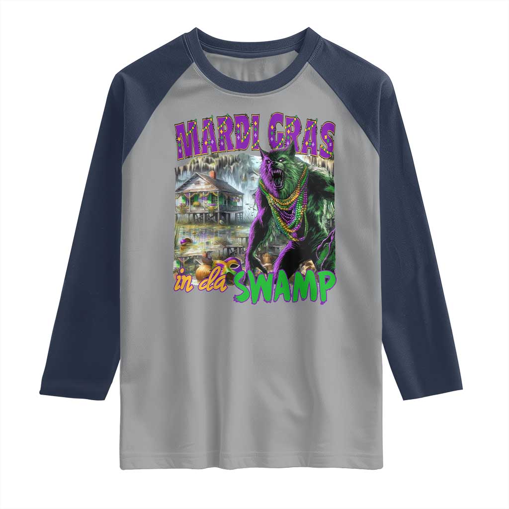 Funny Mardi Gras Rougarou Raglan Shirt Mardi Gras In Da Swamp Cryptids Of Louisiana