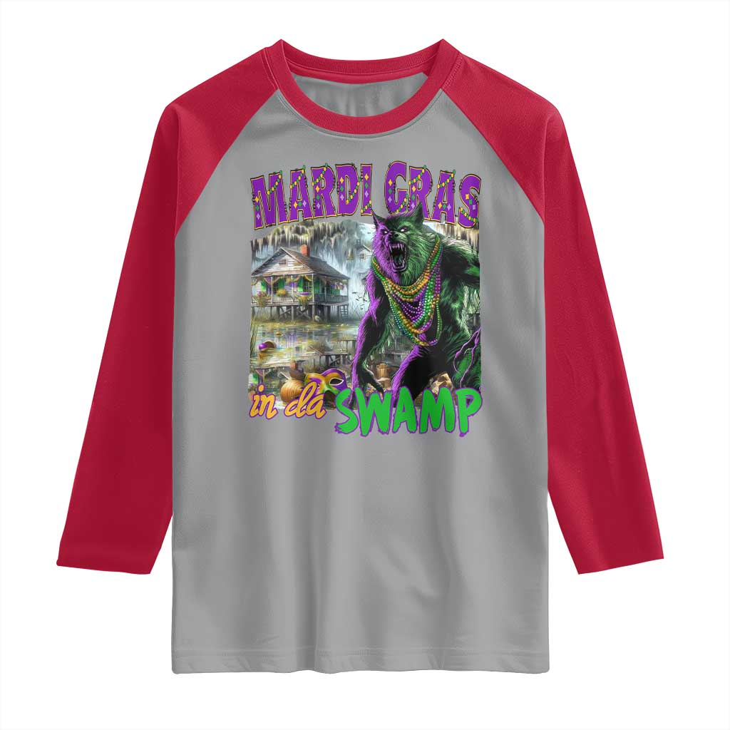 Funny Mardi Gras Rougarou Raglan Shirt Mardi Gras In Da Swamp Cryptids Of Louisiana