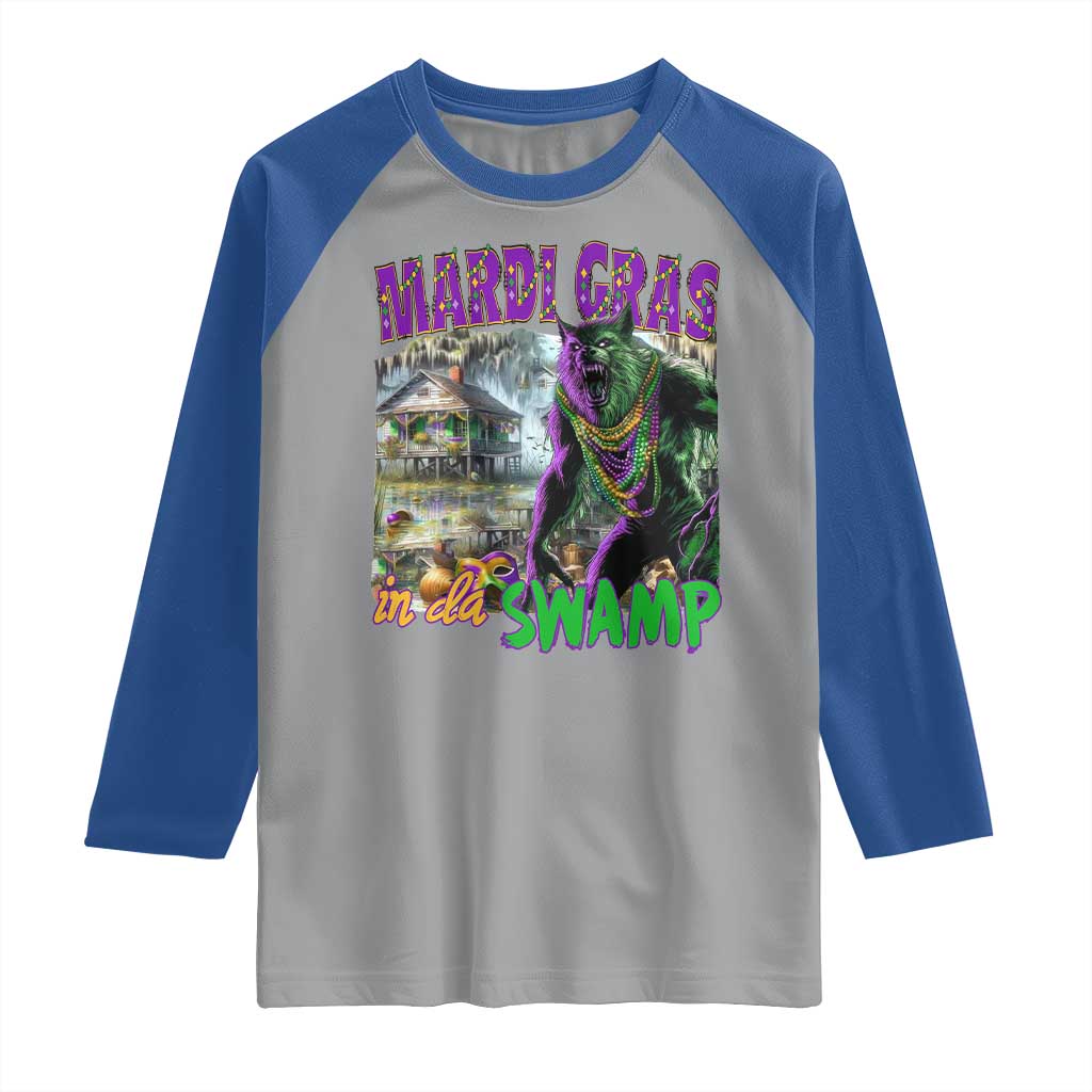 Funny Mardi Gras Rougarou Raglan Shirt Mardi Gras In Da Swamp Cryptids Of Louisiana