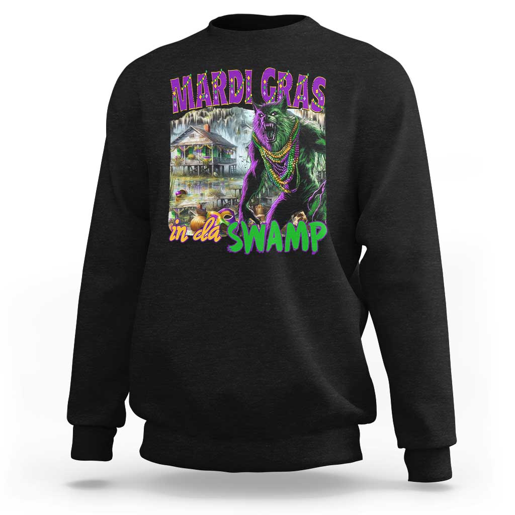 Funny Mardi Gras Rougarou Sweatshirt Mardi Gras In Da Swamp Cryptids Of Louisiana