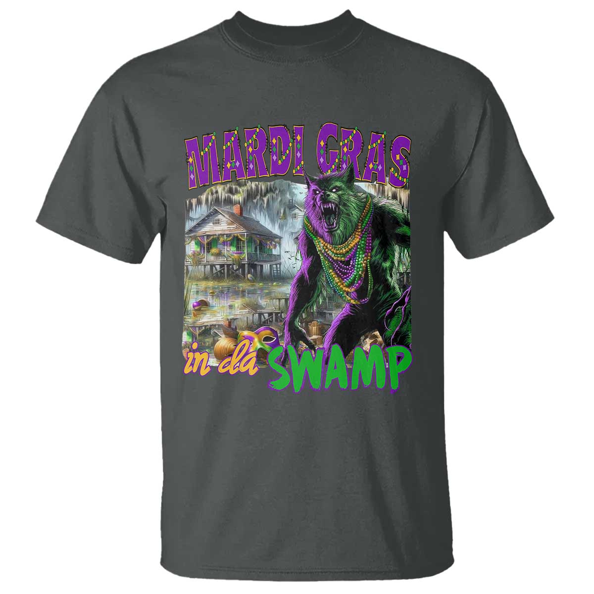 Funny Mardi Gras Rougarou T Shirt Mardi Gras In Da Swamp Cryptids Of Louisiana