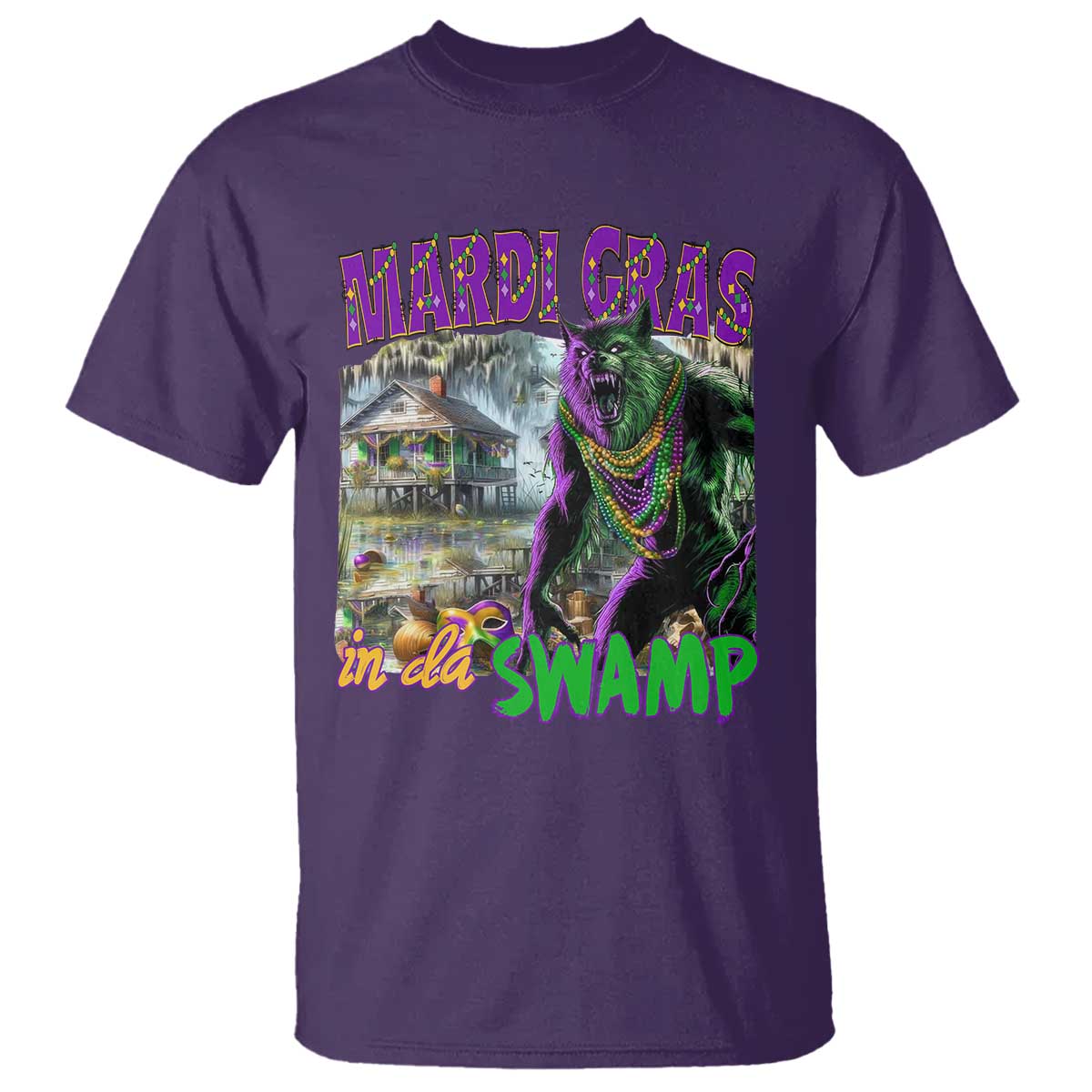 Funny Mardi Gras Rougarou T Shirt Mardi Gras In Da Swamp Cryptids Of Louisiana