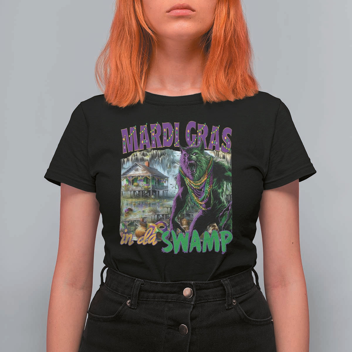 Funny Mardi Gras Rougarou T Shirt For Women Mardi Gras In Da Swamp Cryptids Of Louisiana