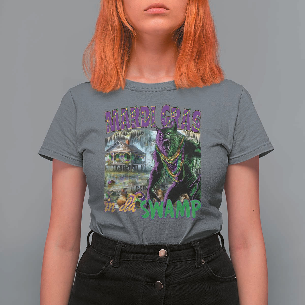 Funny Mardi Gras Rougarou T Shirt For Women Mardi Gras In Da Swamp Cryptids Of Louisiana
