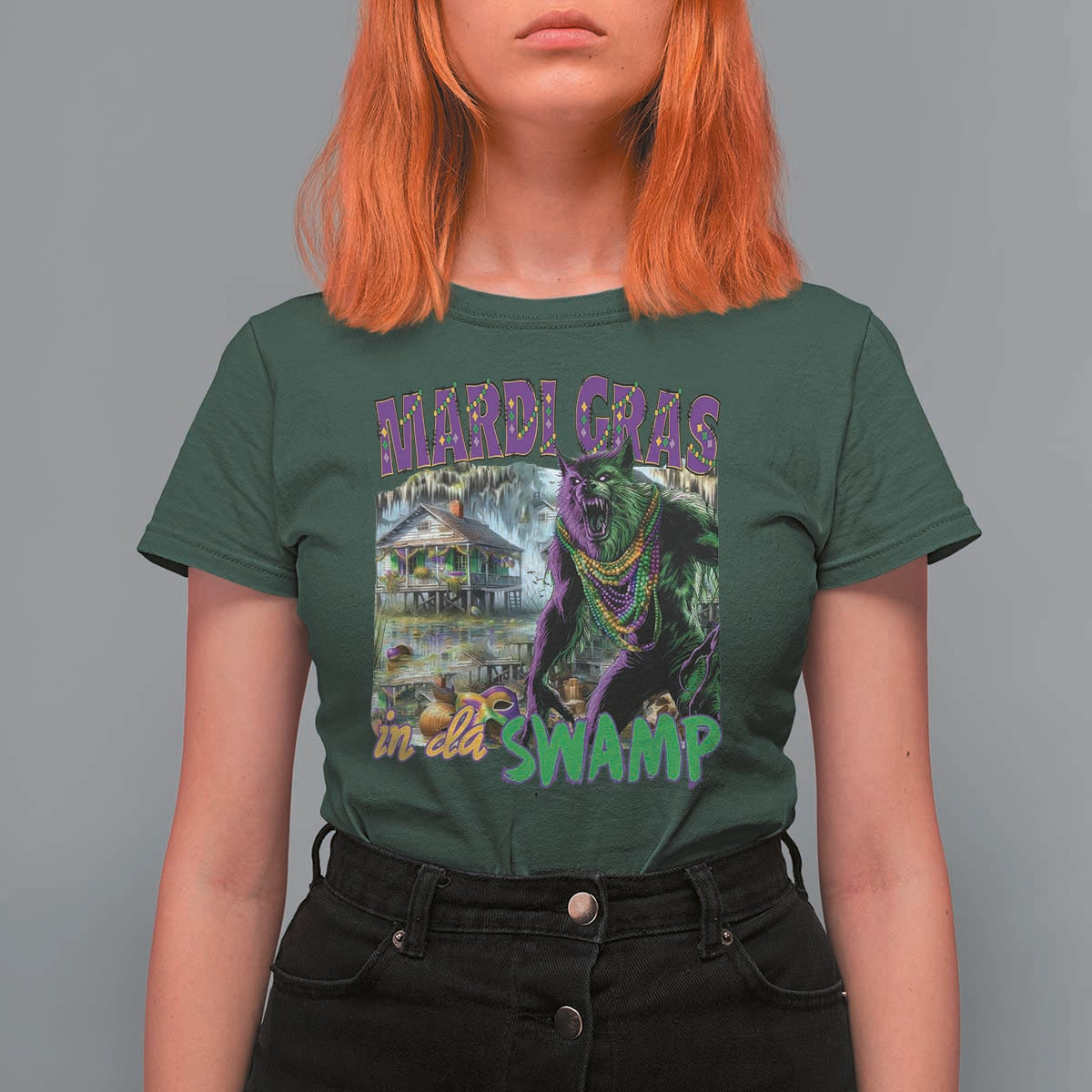 Funny Mardi Gras Rougarou T Shirt For Women Mardi Gras In Da Swamp Cryptids Of Louisiana