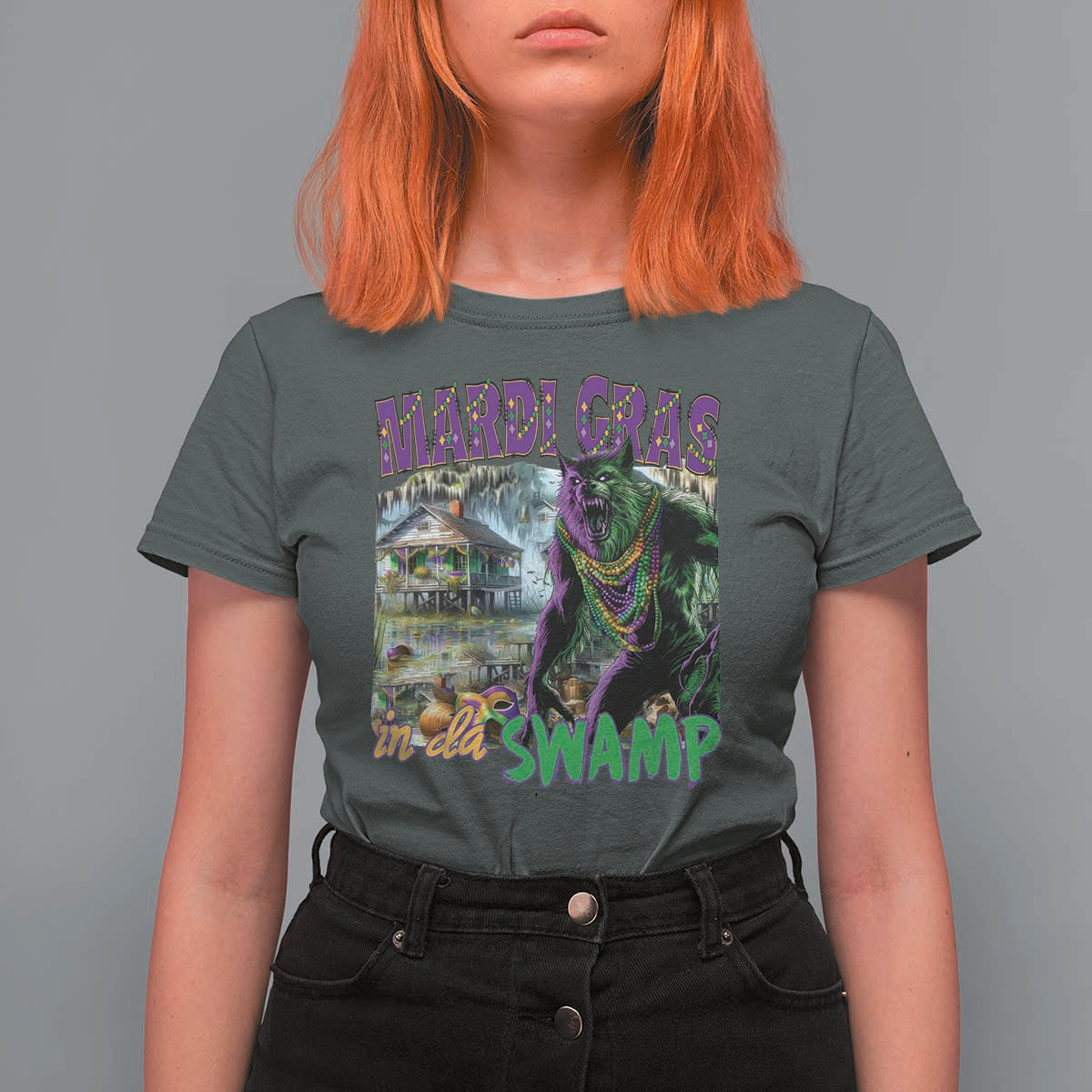 Funny Mardi Gras Rougarou T Shirt For Women Mardi Gras In Da Swamp Cryptids Of Louisiana