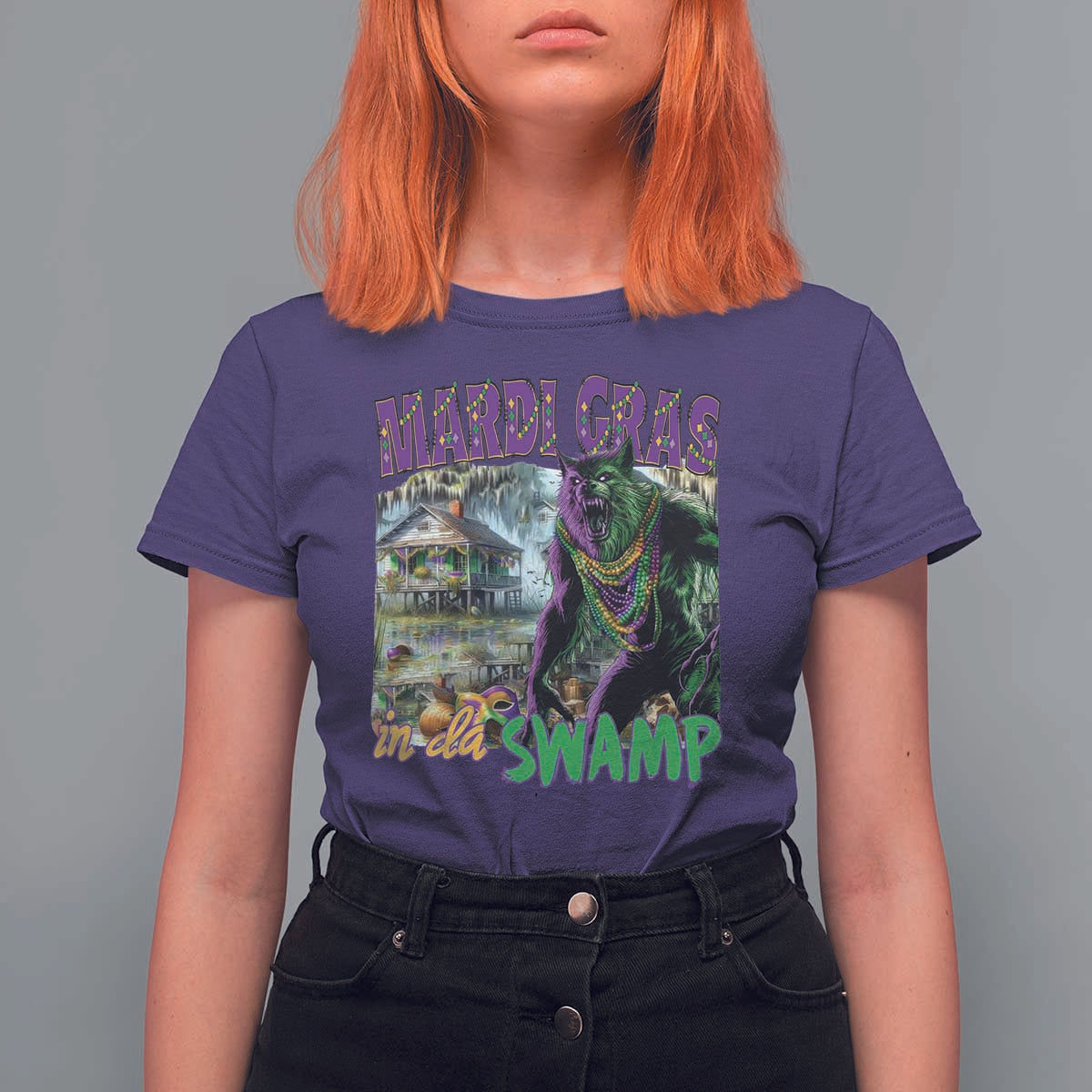 Funny Mardi Gras Rougarou T Shirt For Women Mardi Gras In Da Swamp Cryptids Of Louisiana