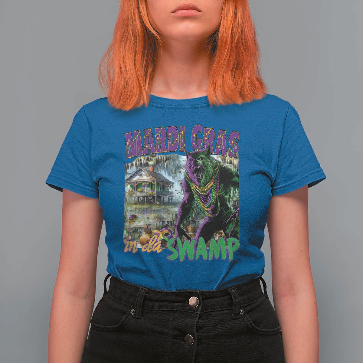 Funny Mardi Gras Rougarou T Shirt For Women Mardi Gras In Da Swamp Cryptids Of Louisiana