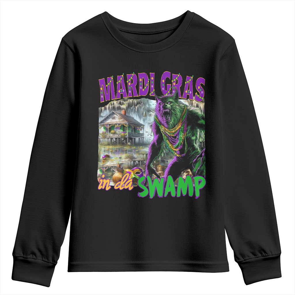 Funny Mardi Gras Rougarou Youth Sweatshirt Mardi Gras In Da Swamp Cryptids Of Louisiana