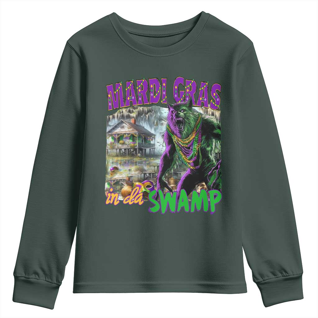 Funny Mardi Gras Rougarou Youth Sweatshirt Mardi Gras In Da Swamp Cryptids Of Louisiana