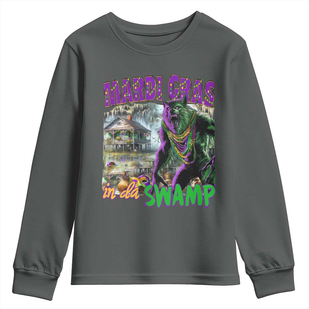 Funny Mardi Gras Rougarou Youth Sweatshirt Mardi Gras In Da Swamp Cryptids Of Louisiana