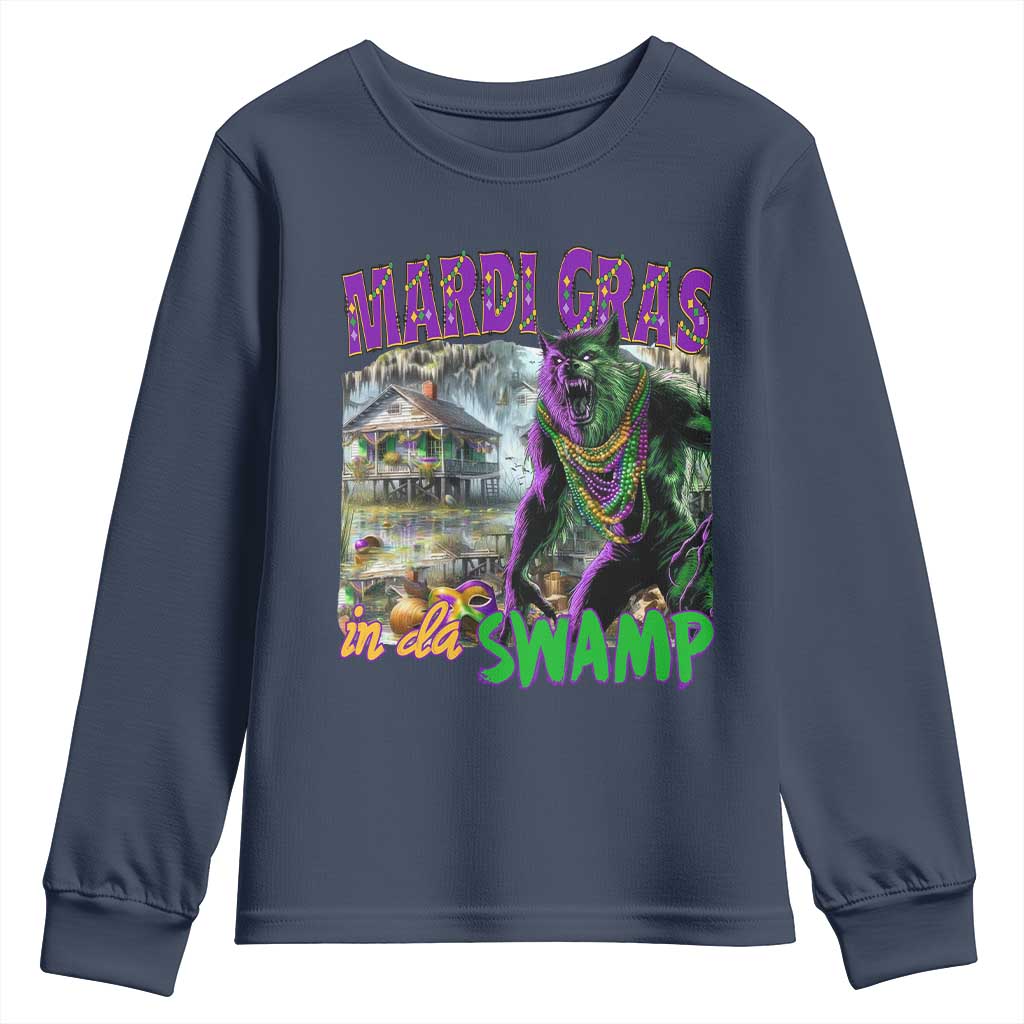 Funny Mardi Gras Rougarou Youth Sweatshirt Mardi Gras In Da Swamp Cryptids Of Louisiana