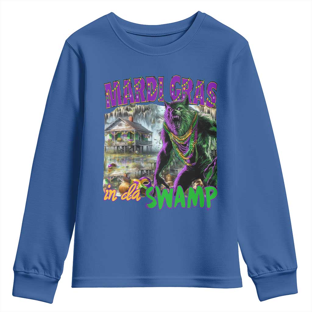 Funny Mardi Gras Rougarou Youth Sweatshirt Mardi Gras In Da Swamp Cryptids Of Louisiana
