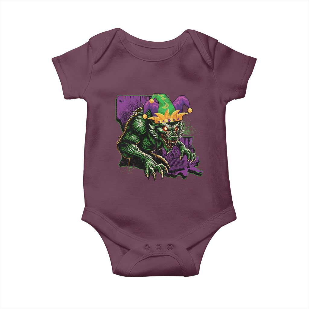 Funny Mardi Gras Rougarou Baby Onesie Cryptids Of Louisiana Jester Hat