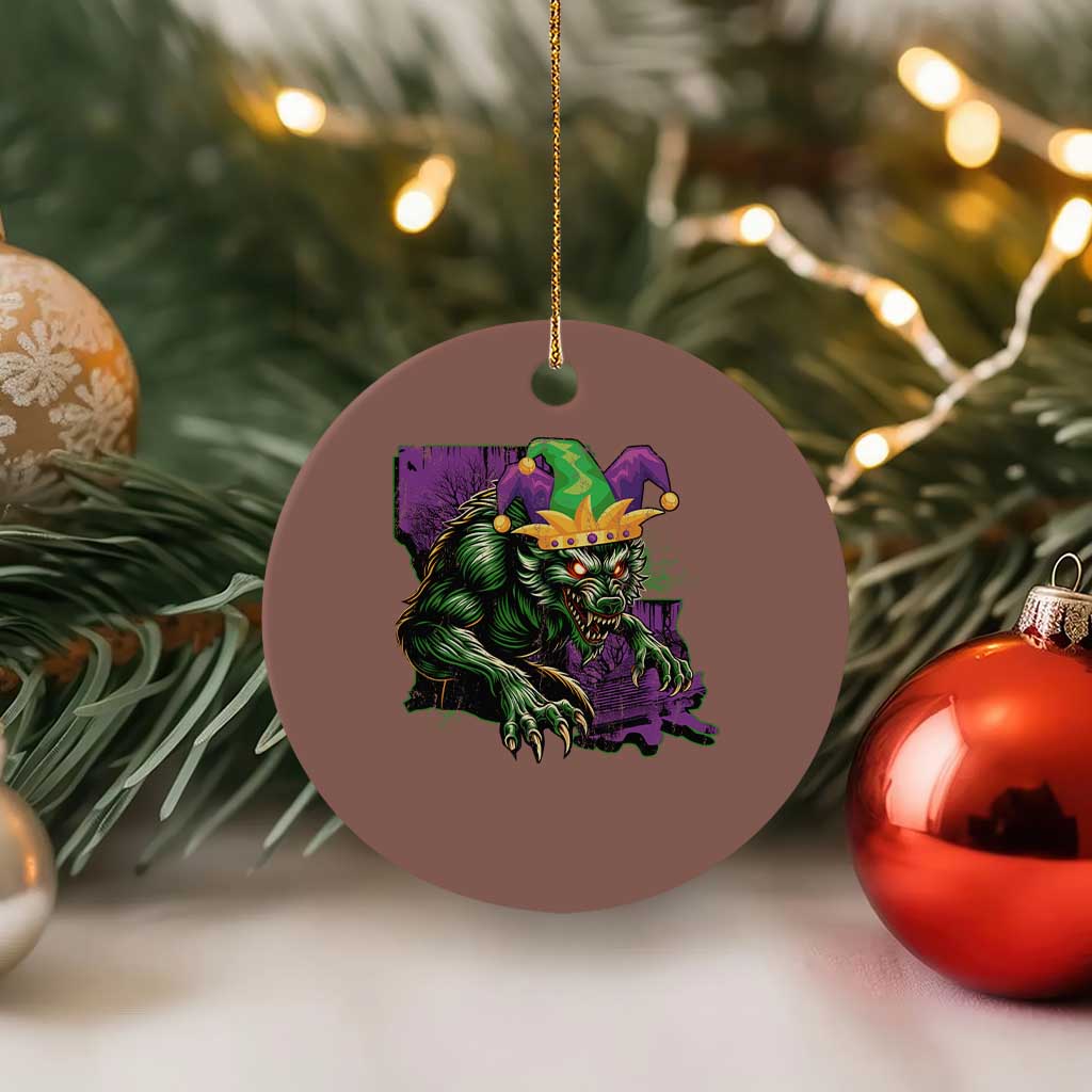 Funny Mardi Gras Rougarou Ceramic Ornament Cryptids Of Louisiana Jester Hat