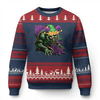 Funny Mardi Gras Rougarou Ugly Christmas Sweater Cryptids Of Louisiana Jester Hat