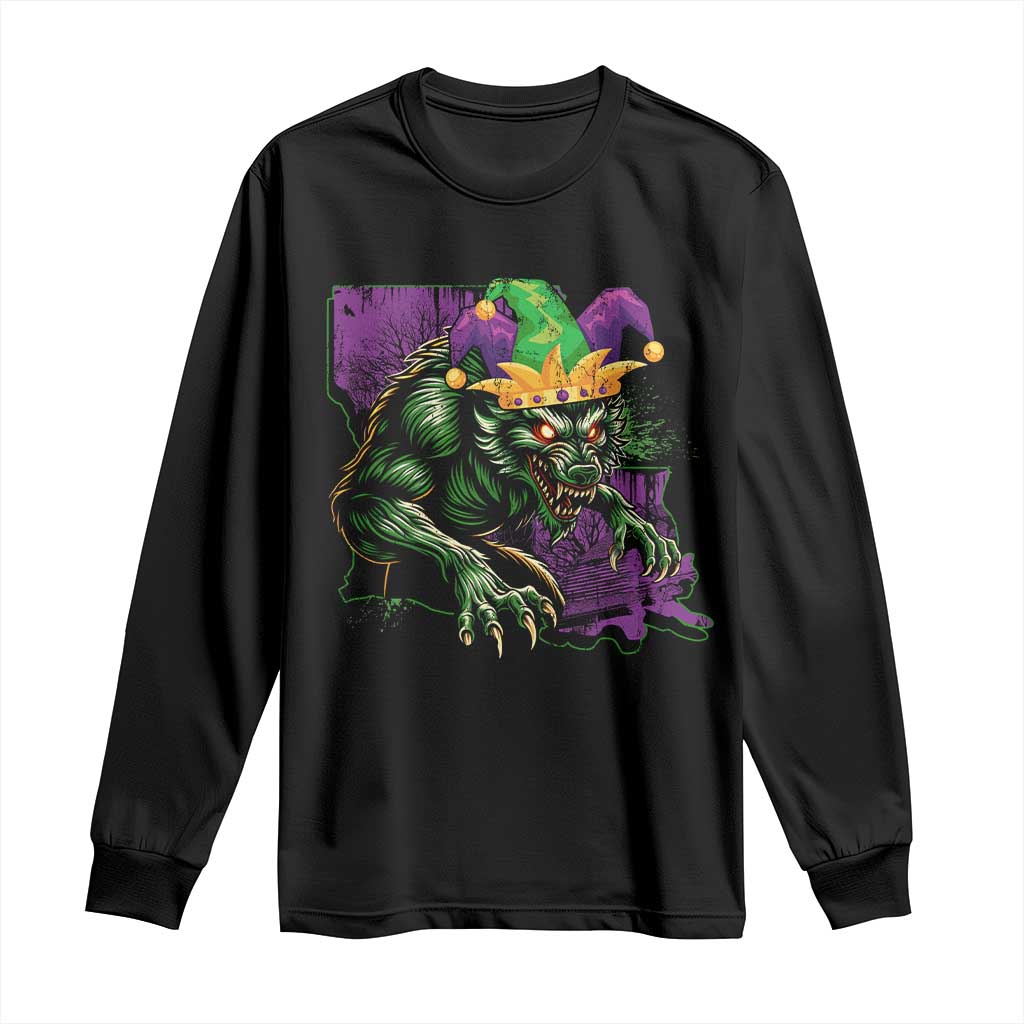 Funny Mardi Gras Rougarou Long Sleeve Shirt Cryptids Of Louisiana Jester Hat