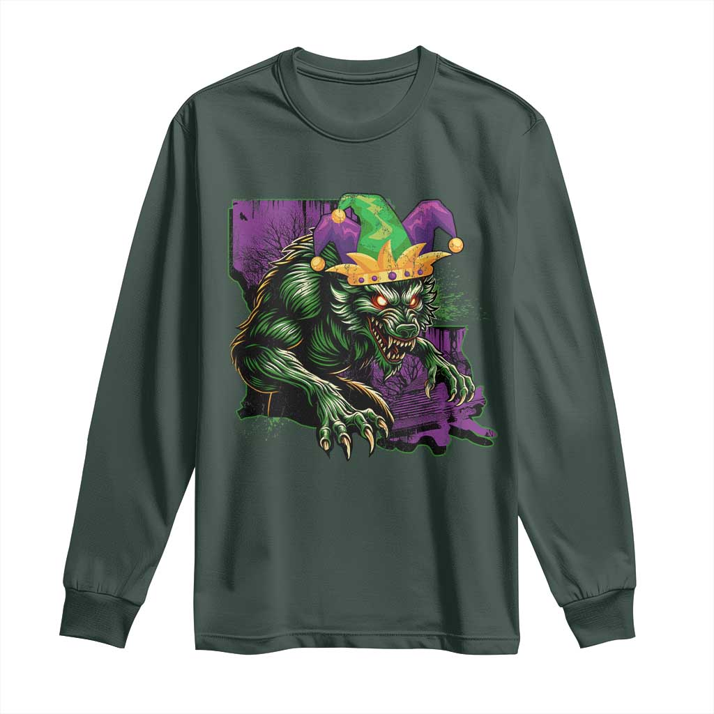 Funny Mardi Gras Rougarou Long Sleeve Shirt Cryptids Of Louisiana Jester Hat
