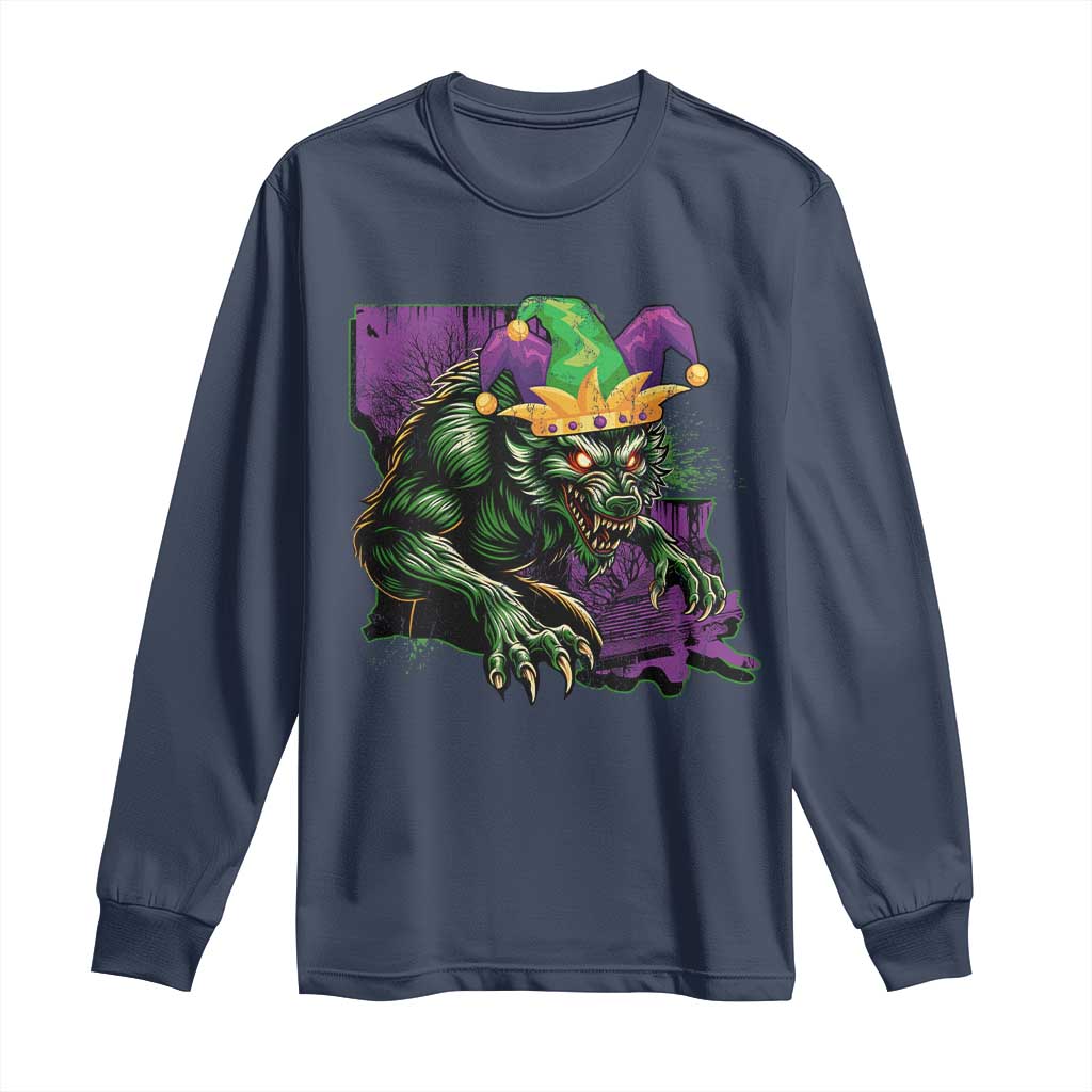 Funny Mardi Gras Rougarou Long Sleeve Shirt Cryptids Of Louisiana Jester Hat