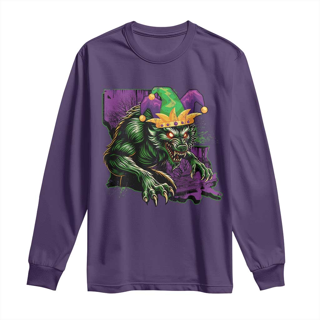 Funny Mardi Gras Rougarou Long Sleeve Shirt Cryptids Of Louisiana Jester Hat