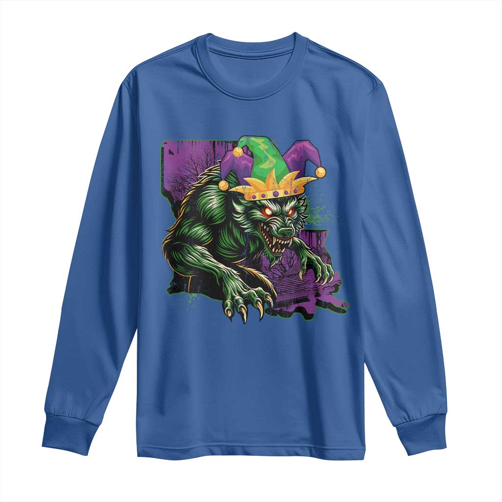 Funny Mardi Gras Rougarou Long Sleeve Shirt Cryptids Of Louisiana Jester Hat