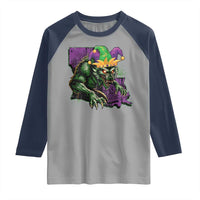 Funny Mardi Gras Rougarou Raglan Shirt Cryptids Of Louisiana Jester Hat