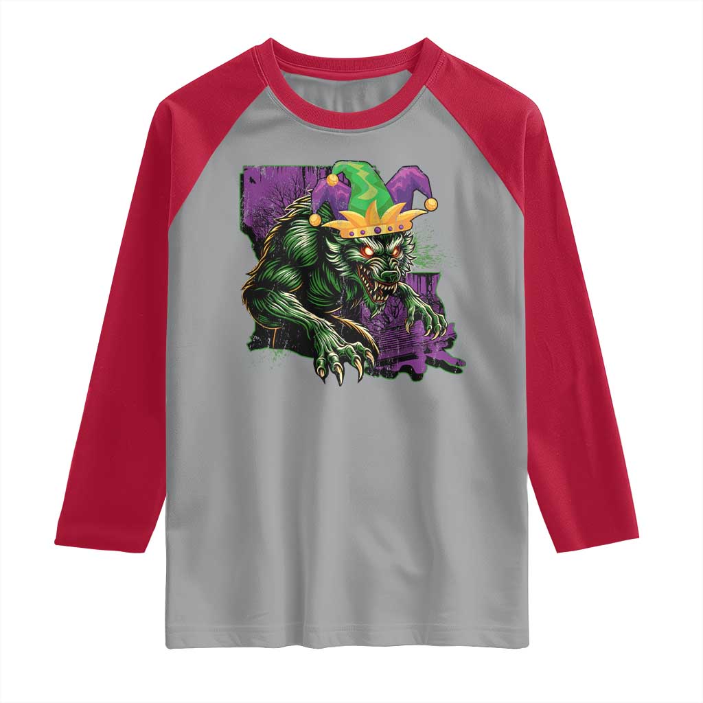 Funny Mardi Gras Rougarou Raglan Shirt Cryptids Of Louisiana Jester Hat