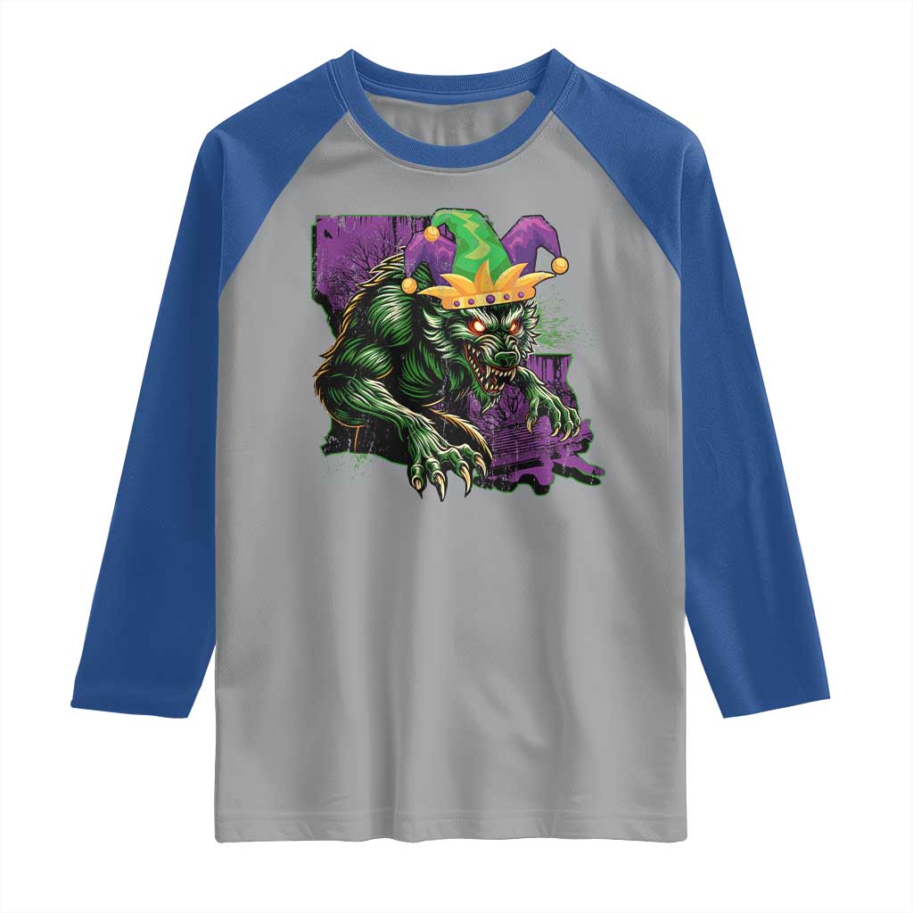 Funny Mardi Gras Rougarou Raglan Shirt Cryptids Of Louisiana Jester Hat