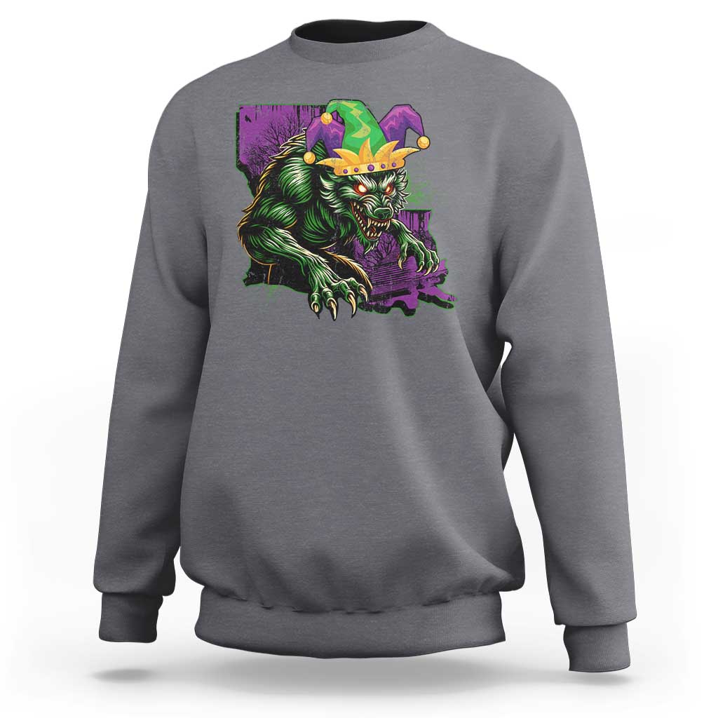 Funny Mardi Gras Rougarou Sweatshirt Cryptids Of Louisiana Jester Hat