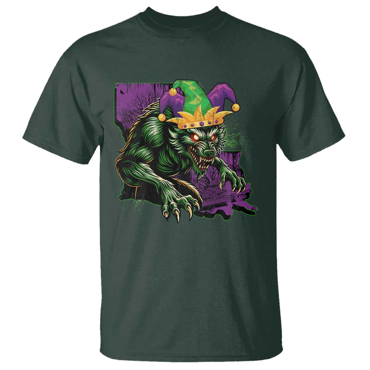 Funny Mardi Gras Rougarou T Shirt Cryptids Of Louisiana Jester Hat