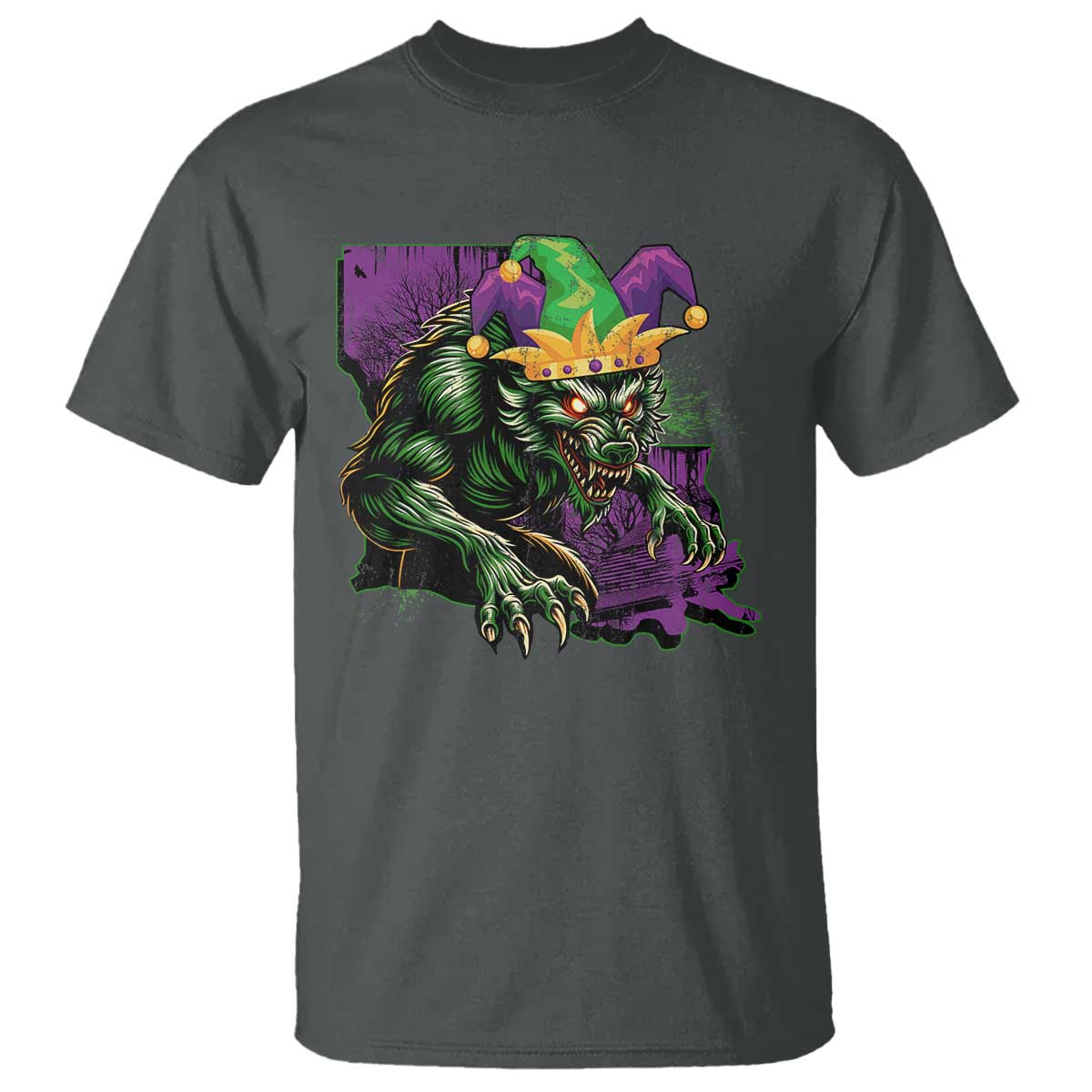 Funny Mardi Gras Rougarou T Shirt Cryptids Of Louisiana Jester Hat