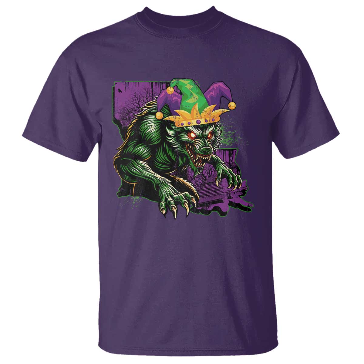 Funny Mardi Gras Rougarou T Shirt Cryptids Of Louisiana Jester Hat
