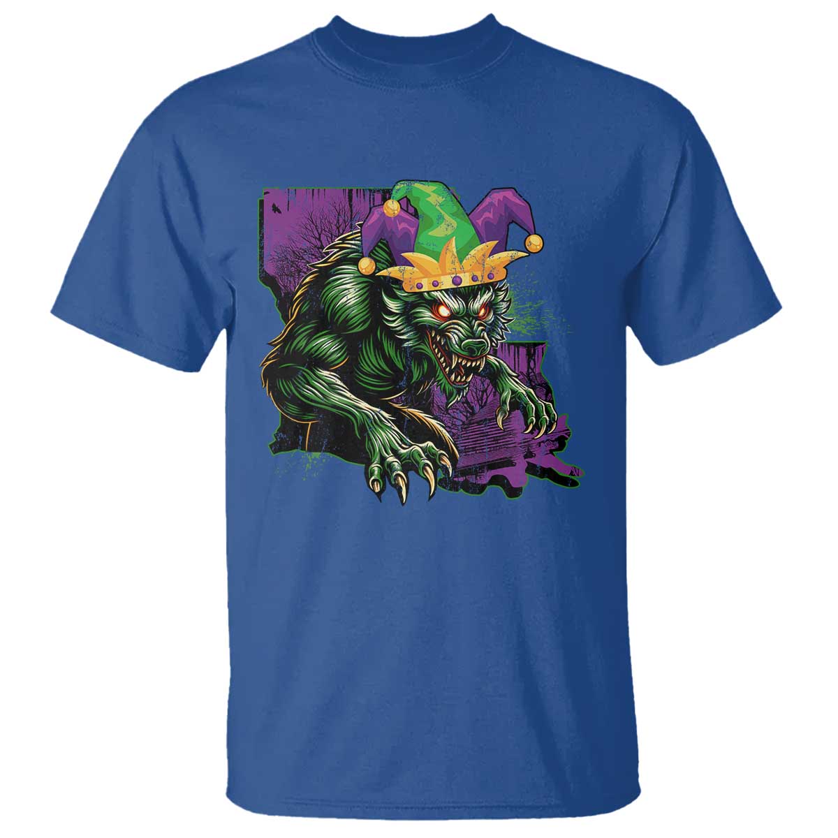 Funny Mardi Gras Rougarou T Shirt Cryptids Of Louisiana Jester Hat