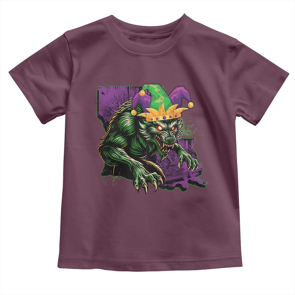 Funny Mardi Gras Rougarou Toddler T Shirt Cryptids Of Louisiana Jester Hat