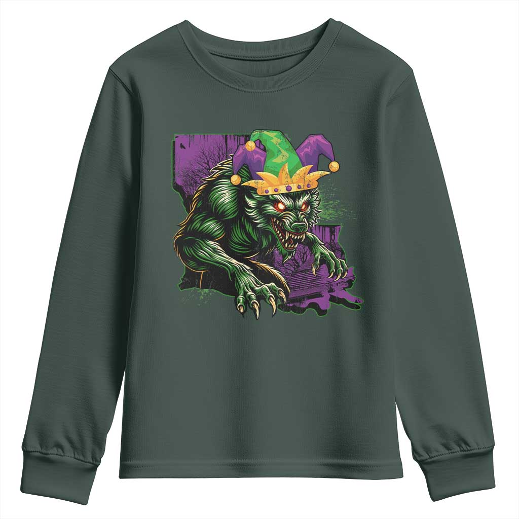 Funny Mardi Gras Rougarou Youth Sweatshirt Cryptids Of Louisiana Jester Hat