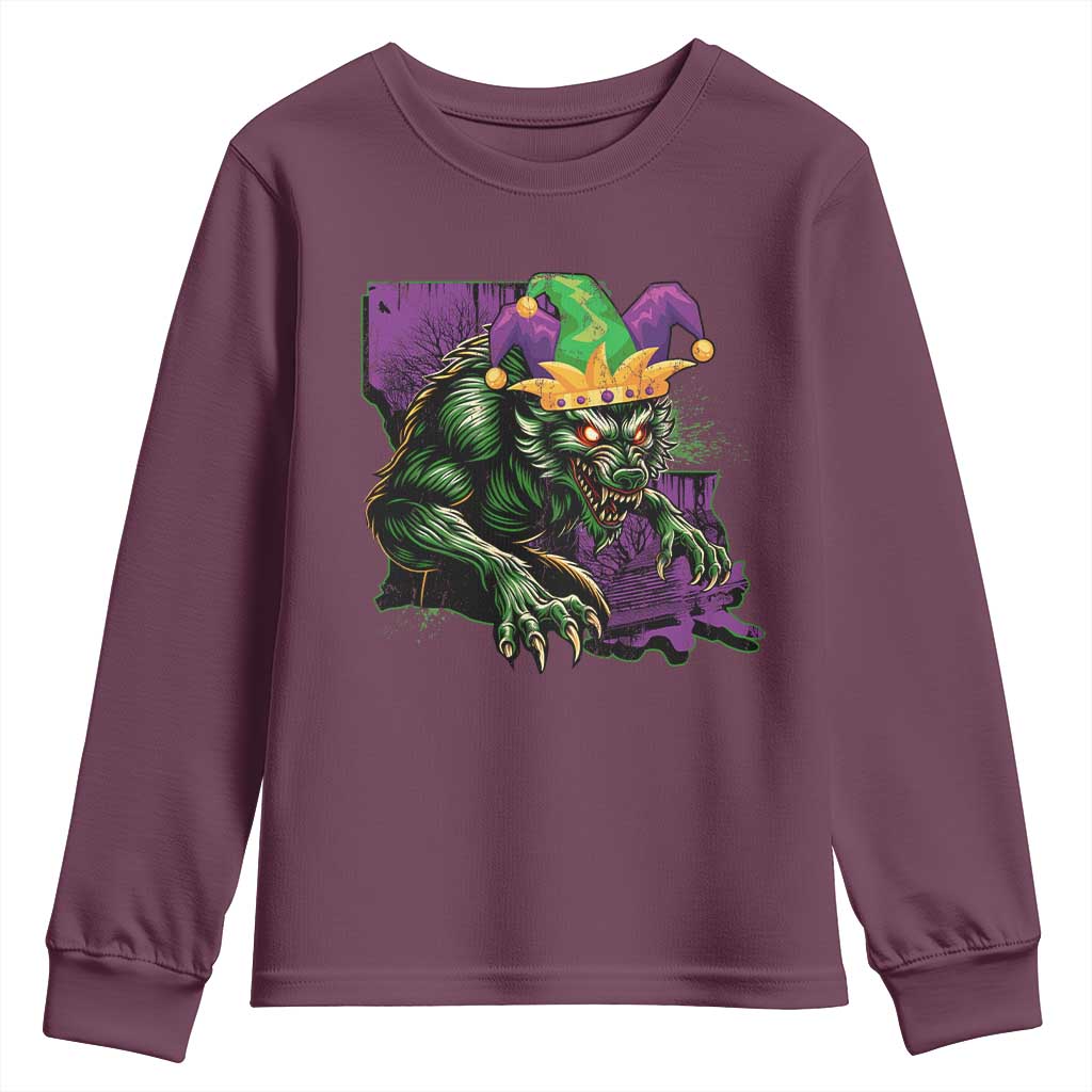 Funny Mardi Gras Rougarou Youth Sweatshirt Cryptids Of Louisiana Jester Hat
