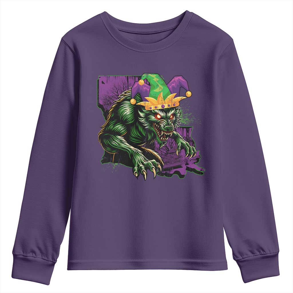 Funny Mardi Gras Rougarou Youth Sweatshirt Cryptids Of Louisiana Jester Hat