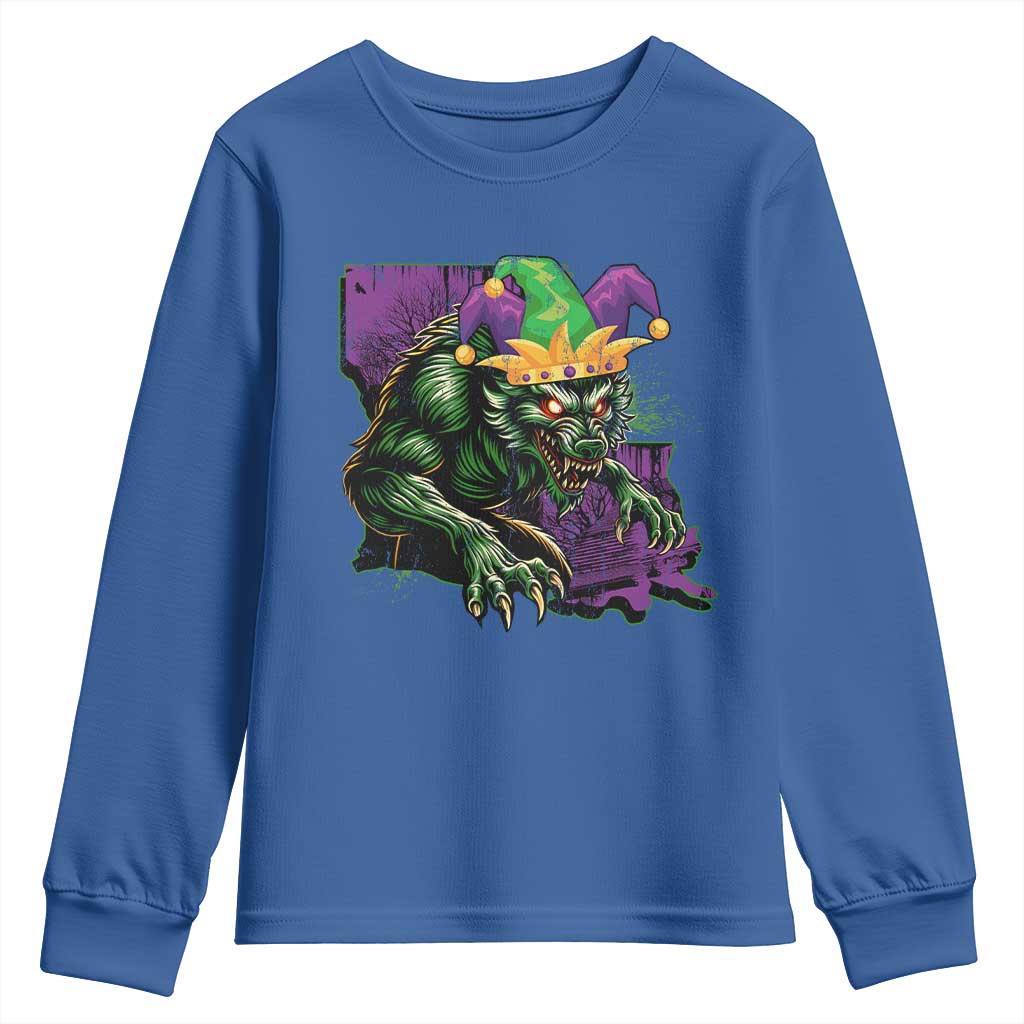 Funny Mardi Gras Rougarou Youth Sweatshirt Cryptids Of Louisiana Jester Hat
