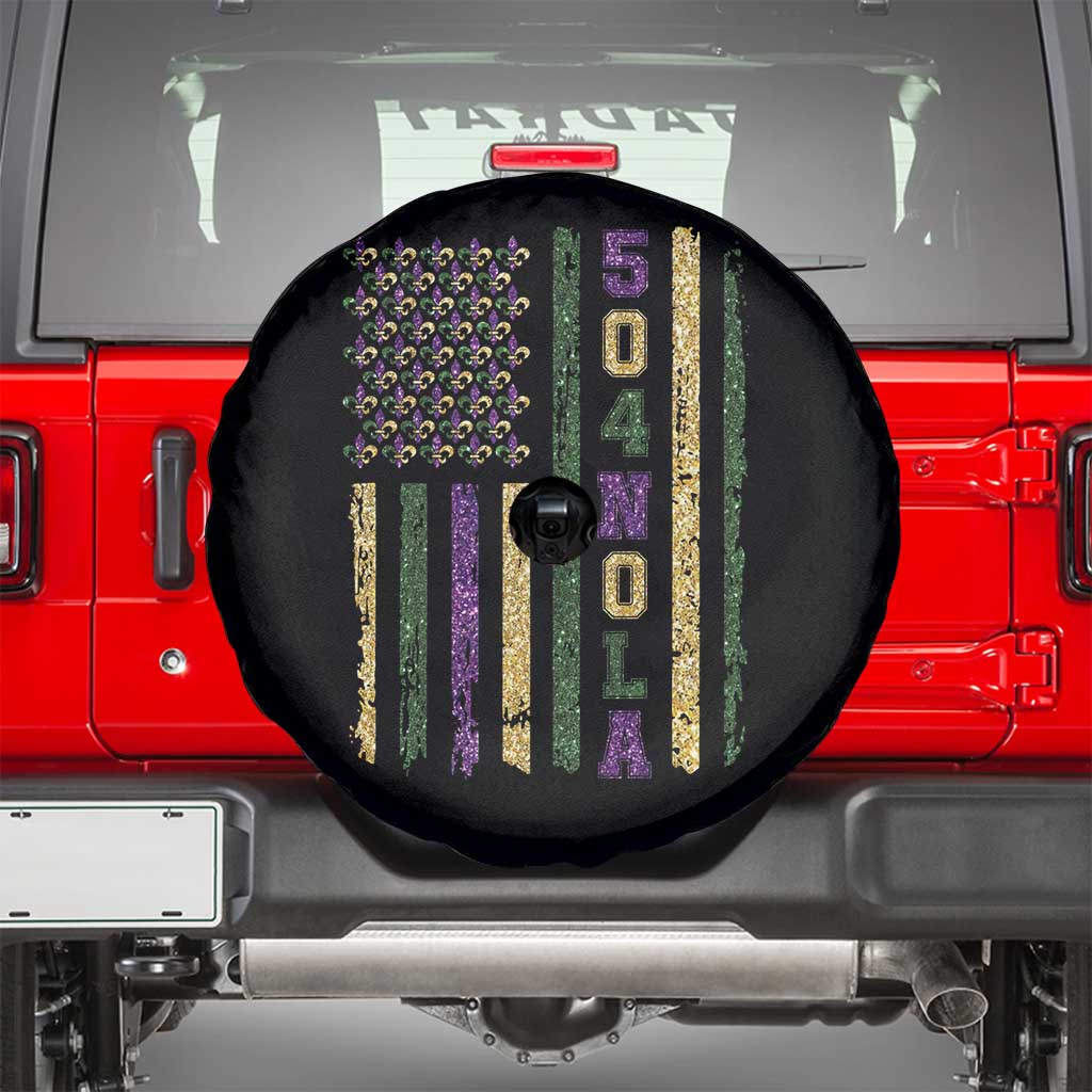 Funny Mardi Gras New Orleans Louisiana Spare Tire Cover 504 Nola Area Code Glitter Print American Flag